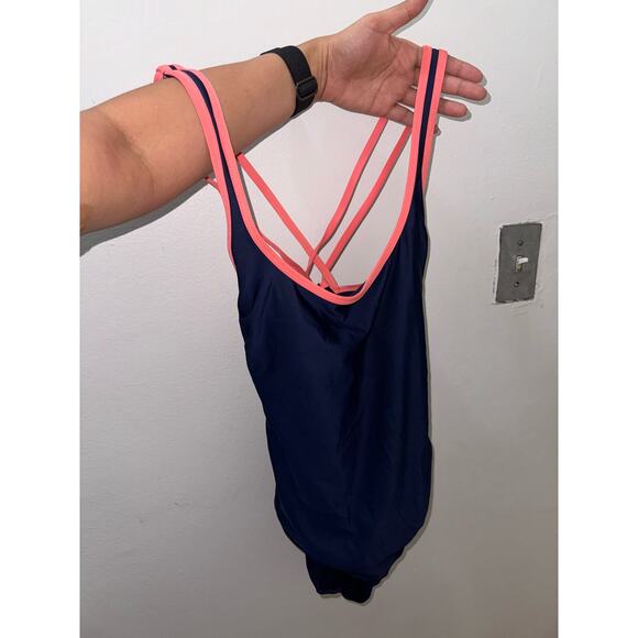 All in motion size small Navy blue orange / coral blue swimsuit one piece swim - Picture 9 of 9